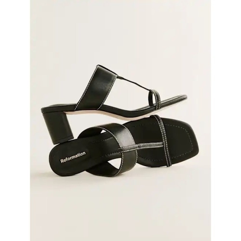 Reformation Sardinia Heeled Sandal Black Leather Size 9.5‎